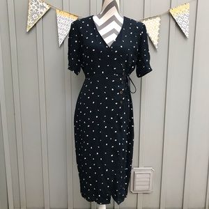 Astr the Label Button-Wrap Polka Dot Midi Dress